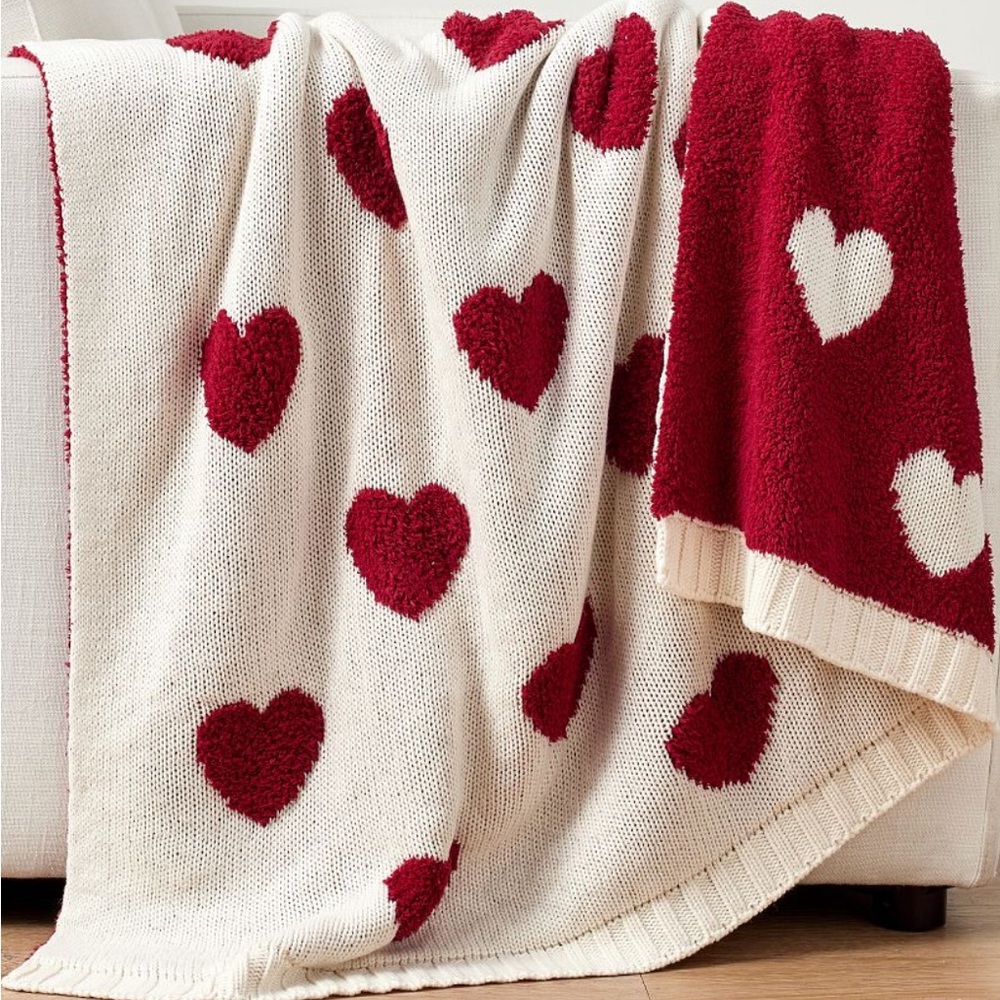 Pottery Barn Heart Knit Throw Blanket
